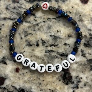 Blue and Irridesent Beaded 'Grateful' Bracelet